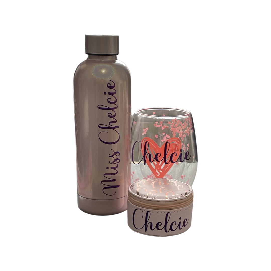 Shimmer 500ml double walled water bottle personalise with your name on both sides of bottle