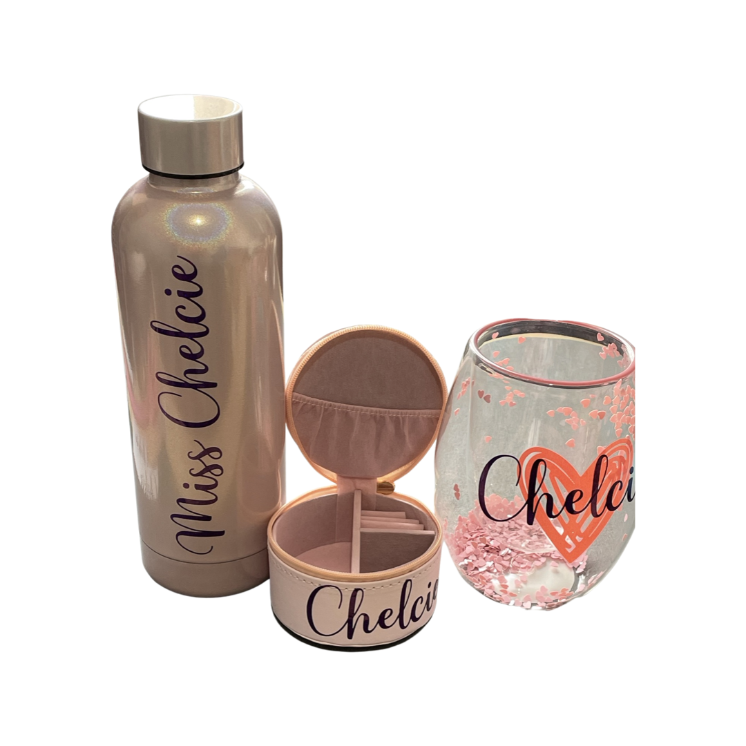 Shimmer 500ml double walled water bottle personalise with your name on both sides of bottle