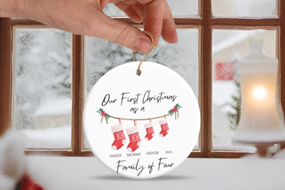 Our first Christmas as a family of …. Custom made Christmas ornament