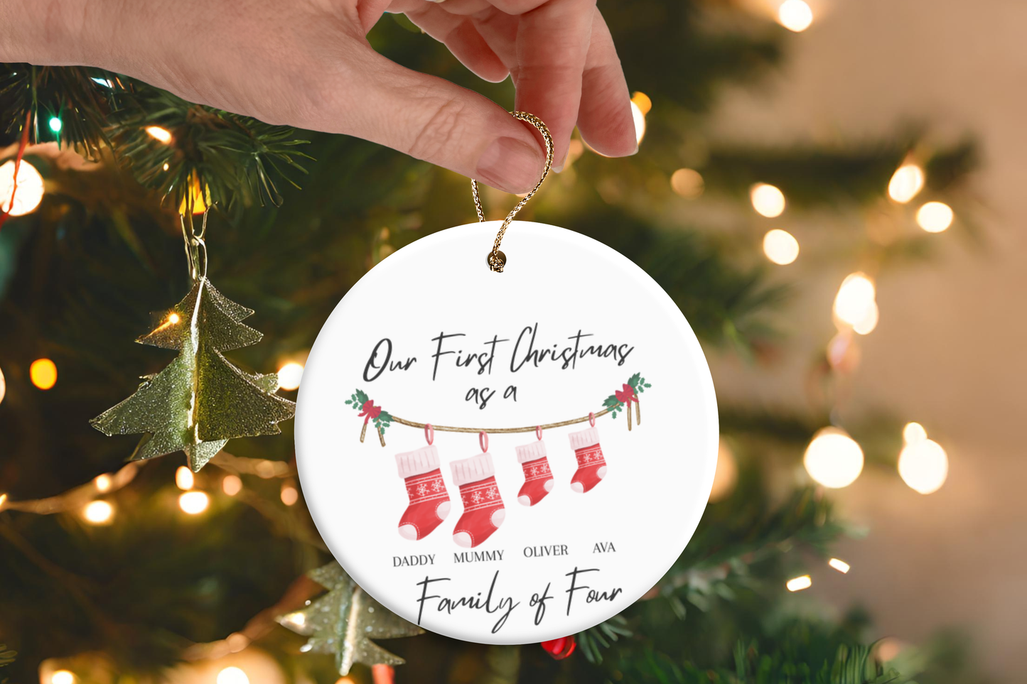 Our first Christmas as a family of …. Custom made Christmas ornament