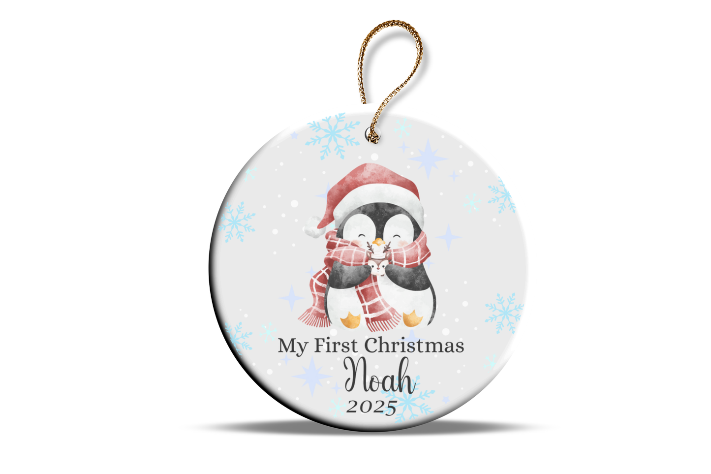 My first Christmas ornament custom made add any name snowman, penguin & reindeer design