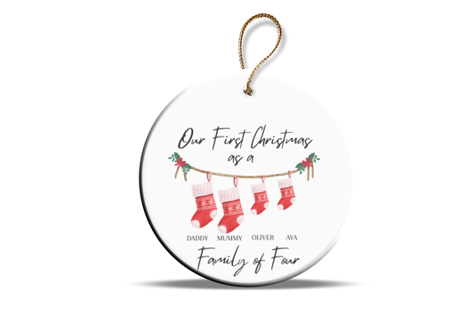 Our first Christmas as a family of …. Custom made Christmas ornament